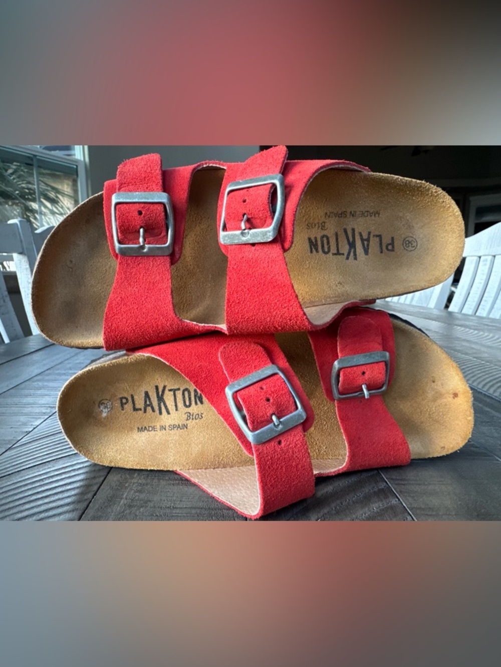 Plakton - Made in Spain Adjustable Cork Slide Suede Sandals Women's Size 38 (7)